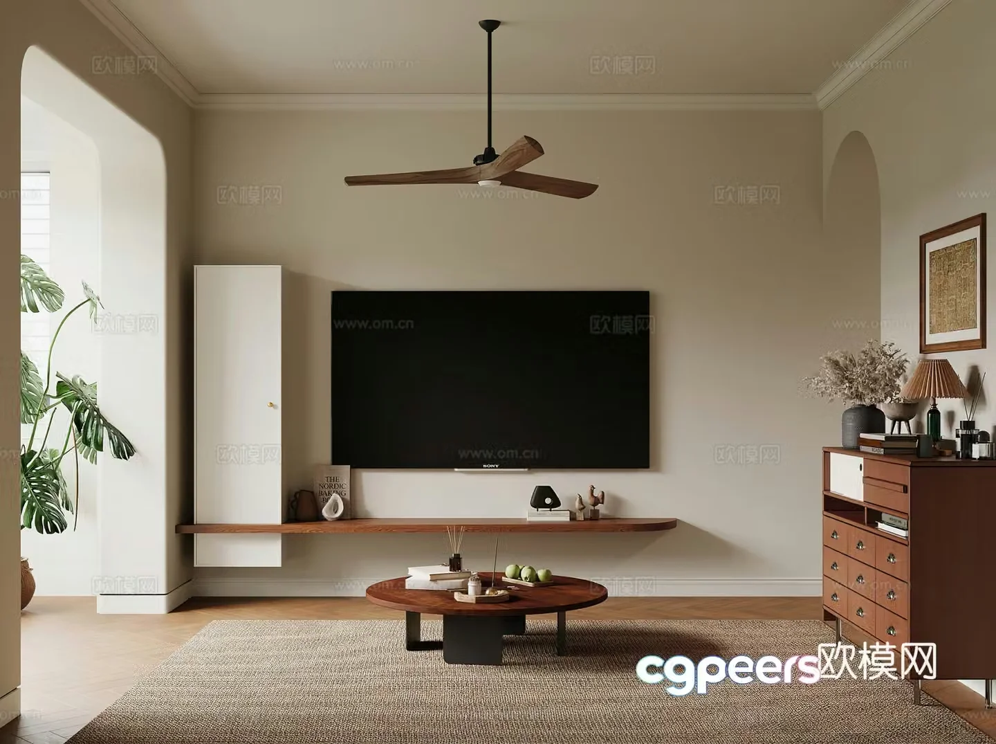 Middle style living room TV cabinet fan light entrance cabinet decorative cabinet chest cabinet medieval style dining 3D model