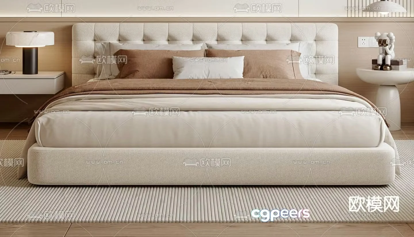 Cream style double bed 3d model