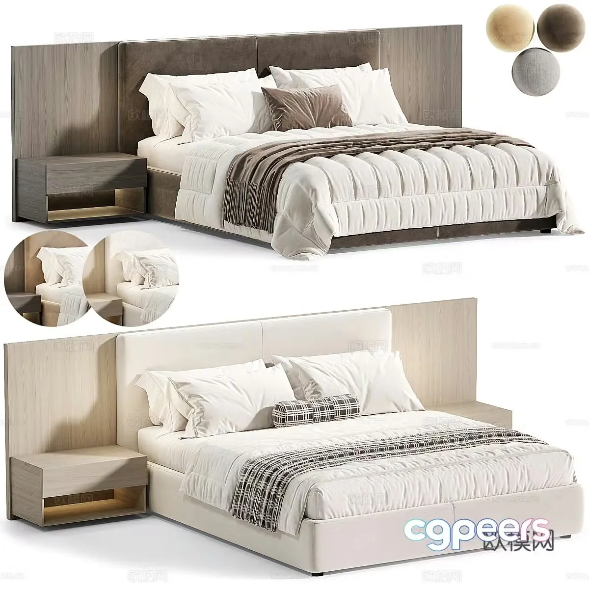 New Chinese style fabric wooden double bed 3D model
