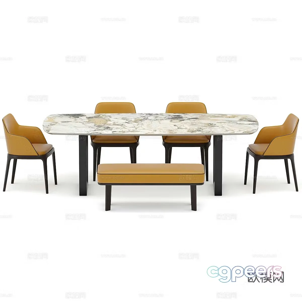 Modern dining table and chairs 3d model