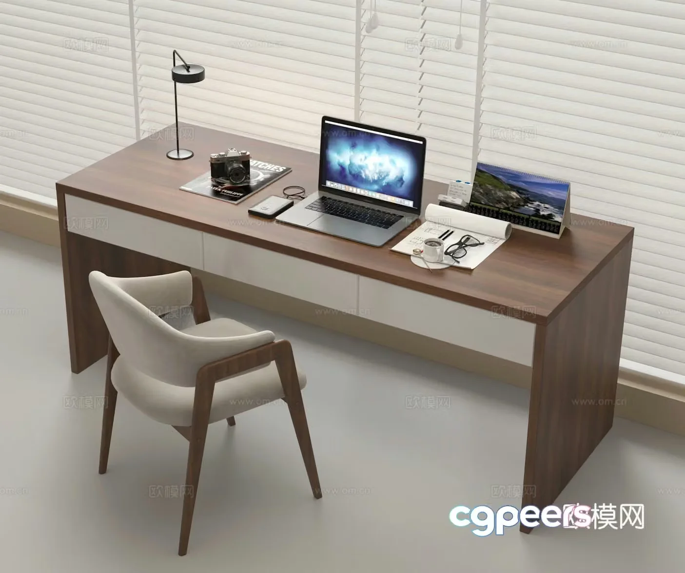Modern desk chair laptop desk lamp 3d model