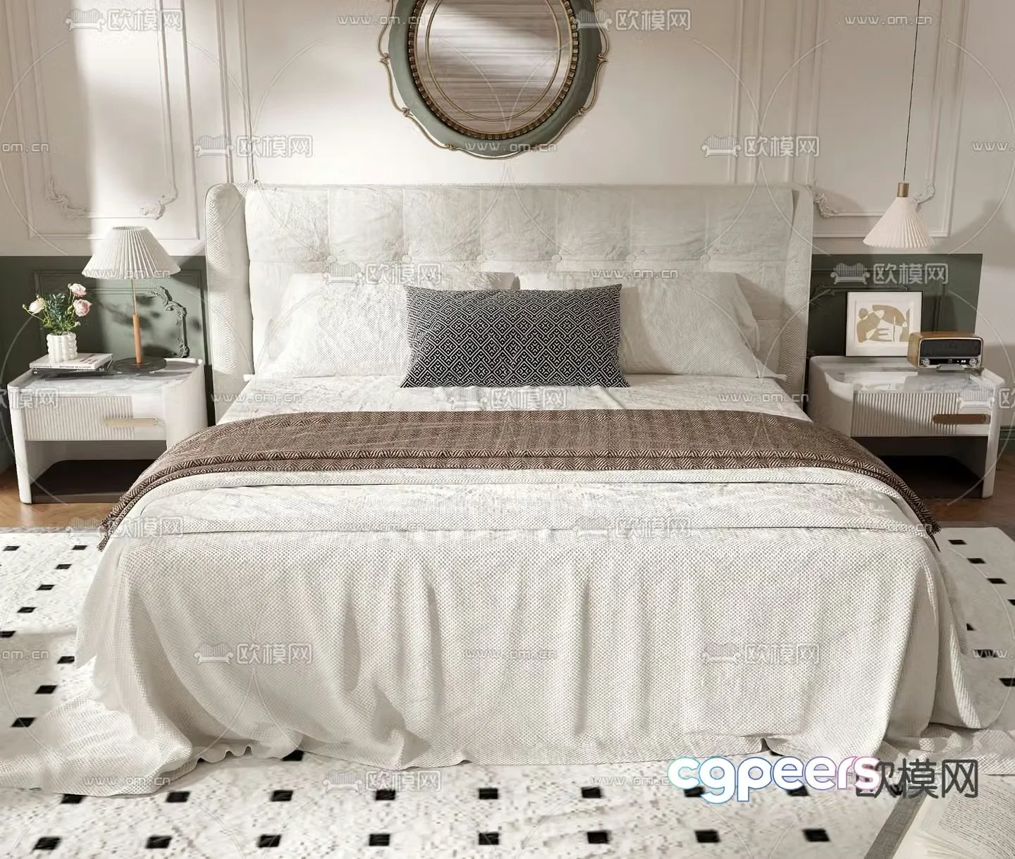 French double bed 3d model