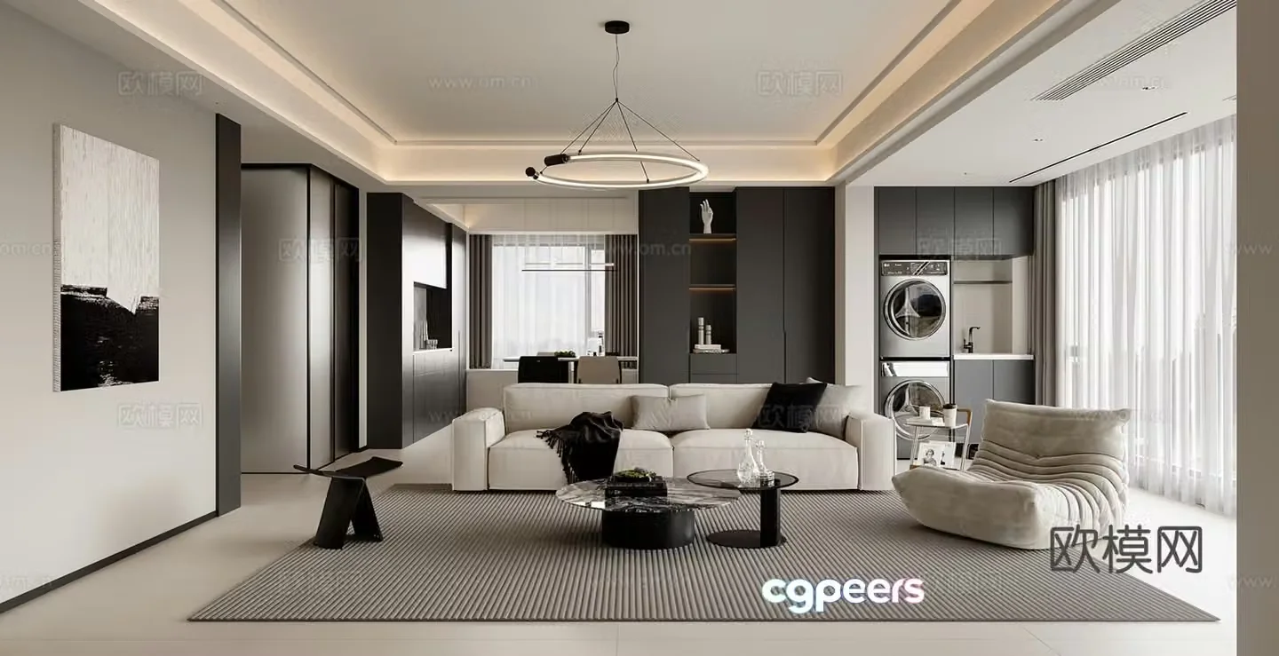 Modern simple black white and gray living room 3d model