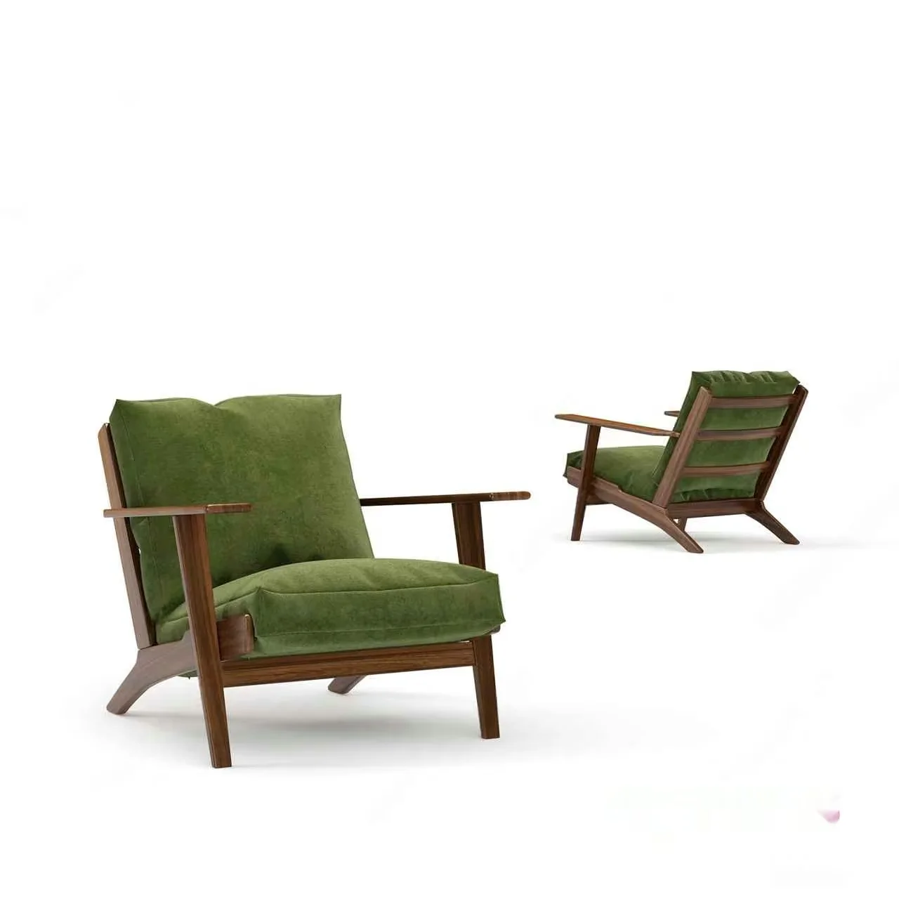 Wooden Armchair With Green Cushions 3D Model – 7968 – CORONA Render