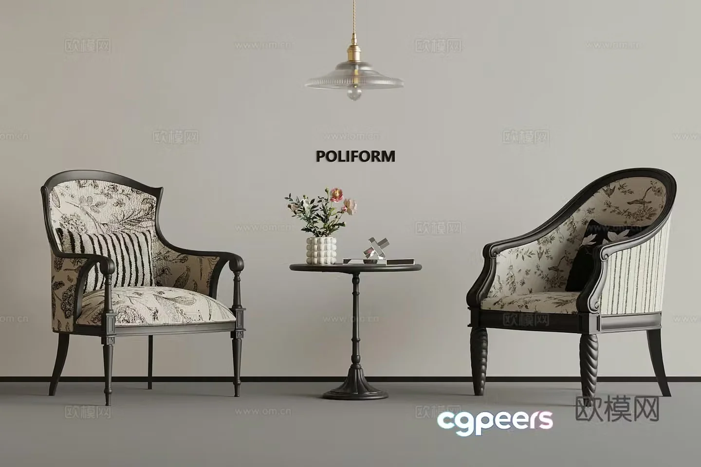 French retro style leisure chair side chandelier 3d model