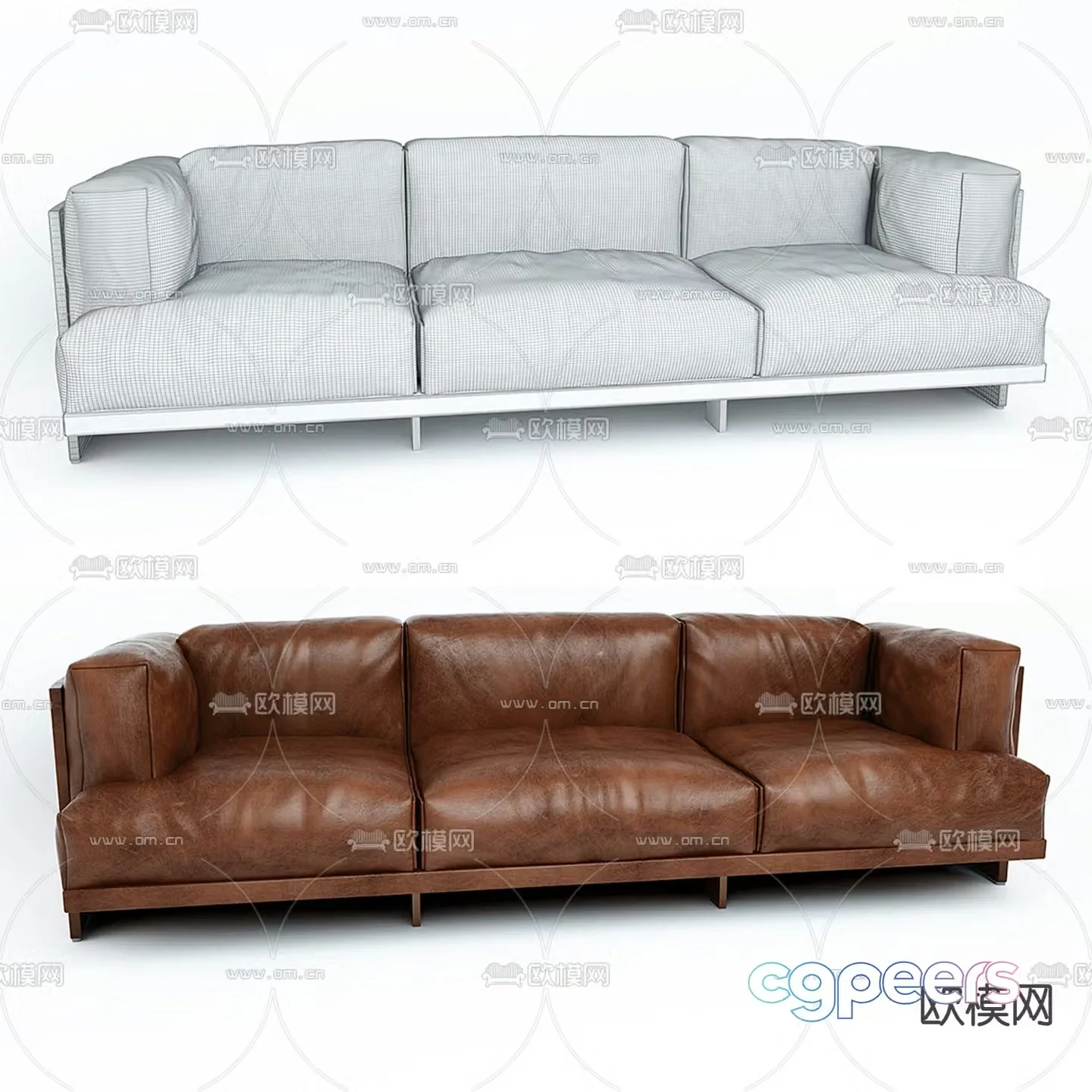 Three seater sofa leather sofa 3d model