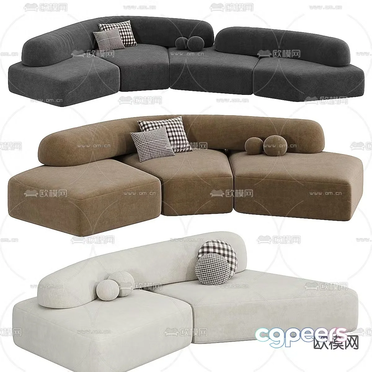 Modern fabric multi-person sofa 3d model