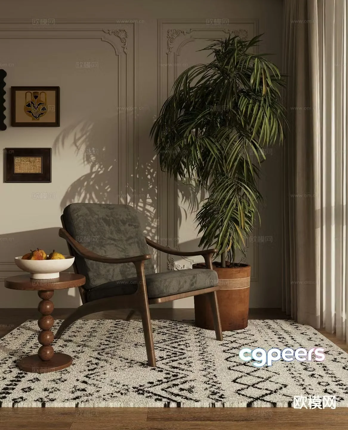 Medieval style chair leisure chair 3d model