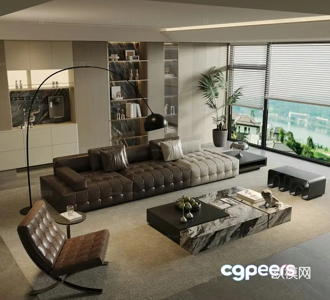 Modern Italian home living room Light luxury Italian living room Sofa coffee table combination High-end gray living room 3D model
