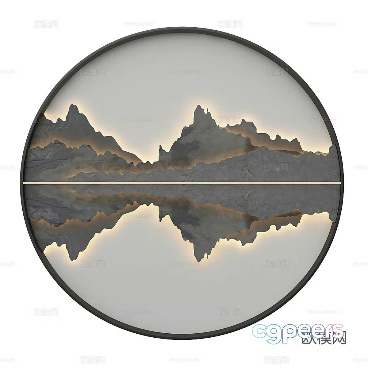 New Chinese style distant mountain round decorative lamp 3D model