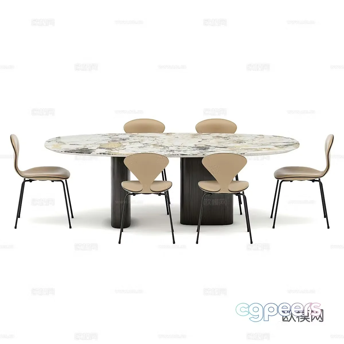 Modern light luxury dining table and chair 3D model