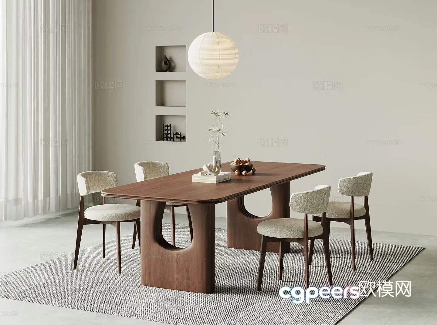 Modern dining table and chairs Solid wood dining table and dining chair 3d model