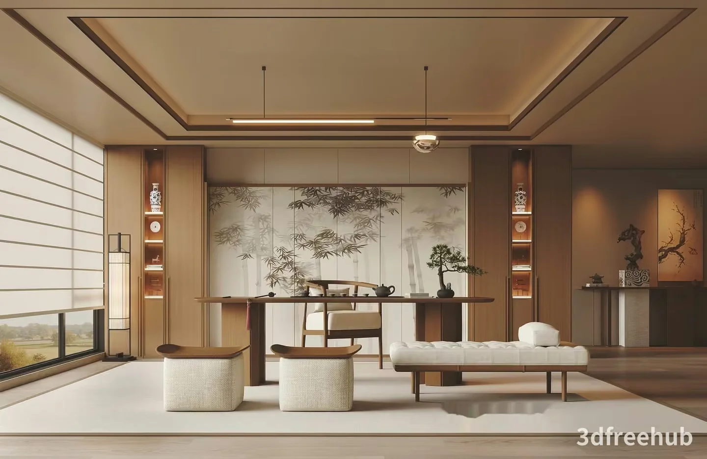 Modern Asian-Inspired Living Room 3D Model – 22232 – VRAY Render