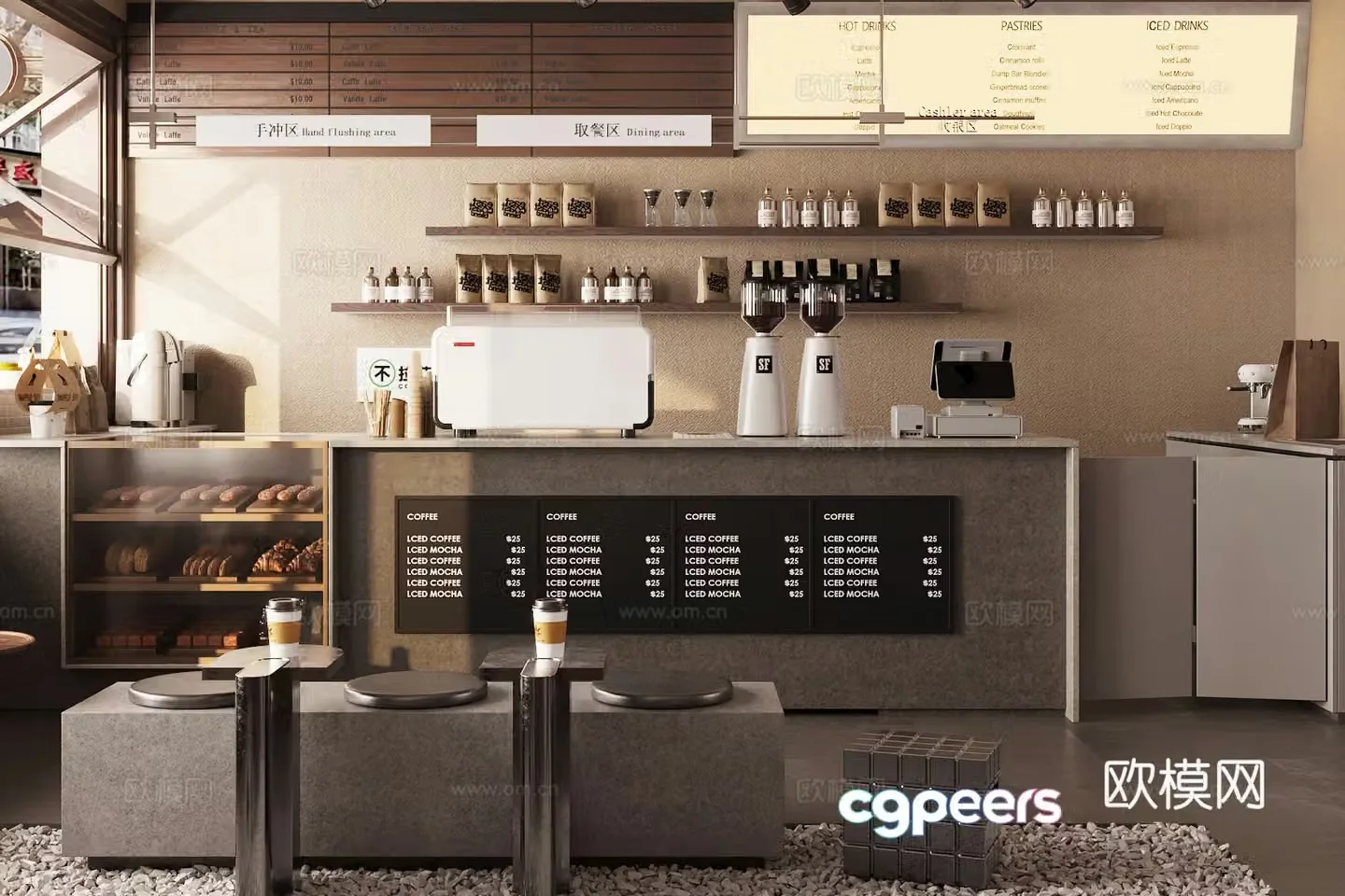 Industrial style Cafe cashier operating table 3D model