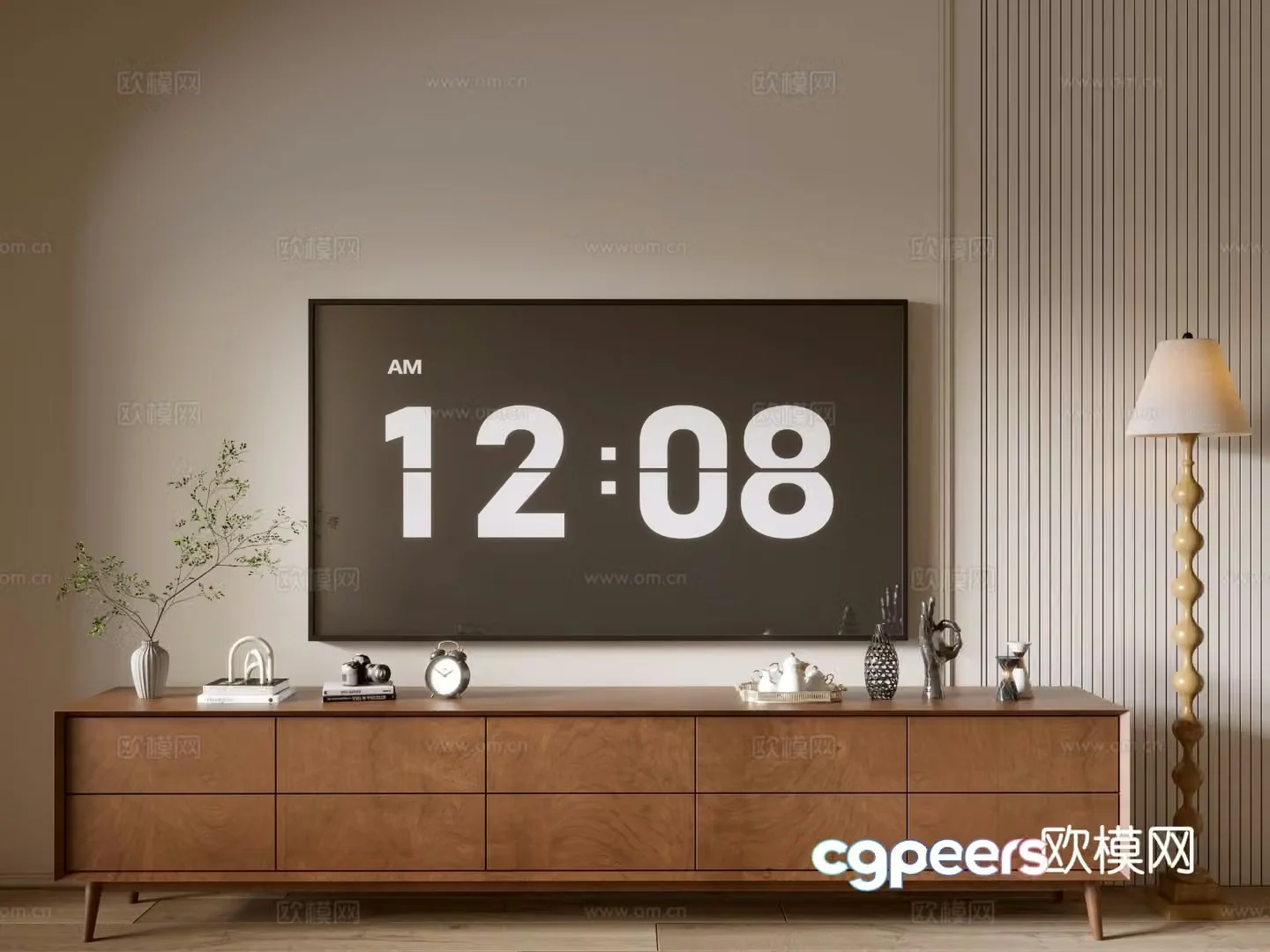 Modern wood grain TV cabinet 3d model
