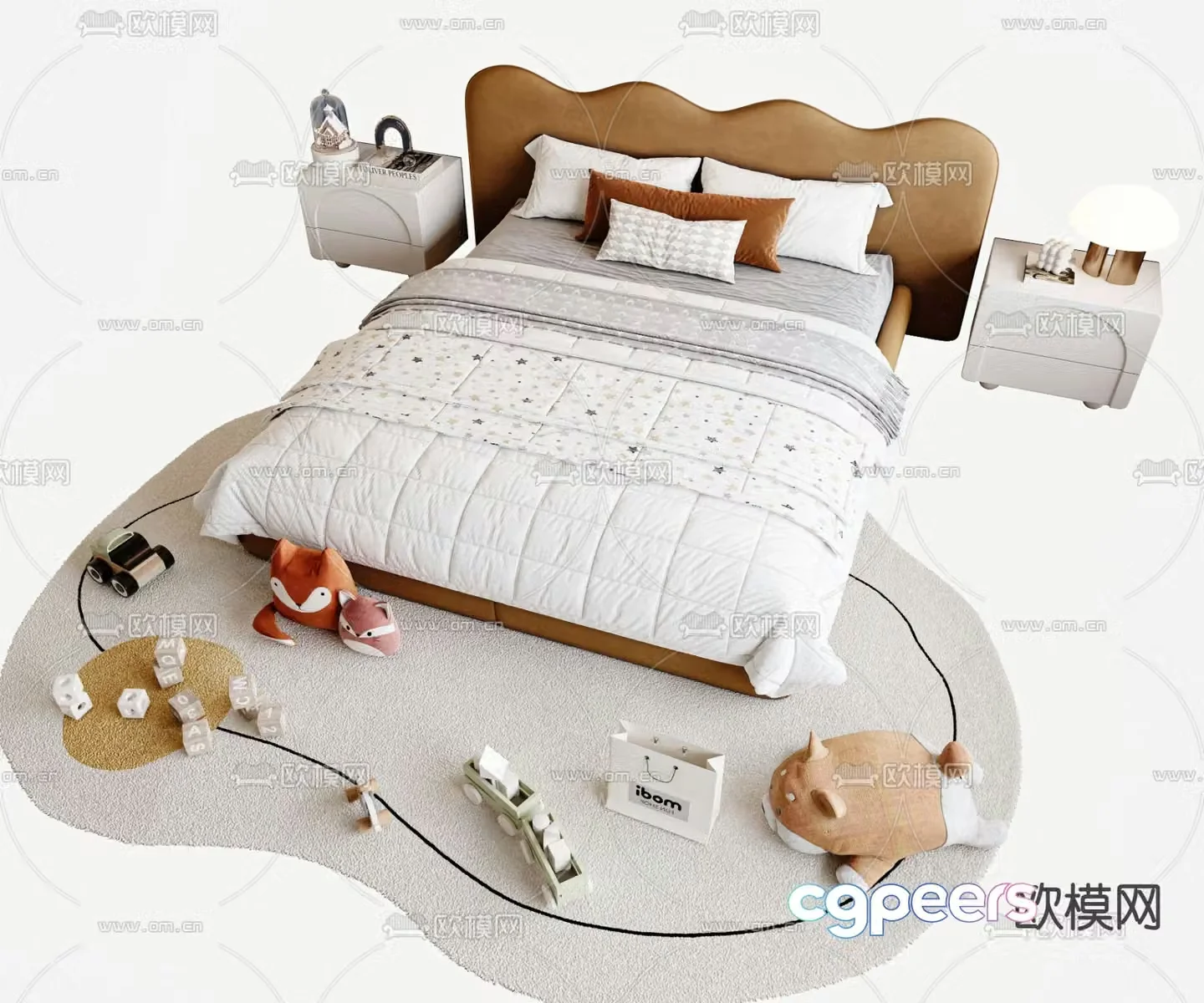 Modern children’s bed double bed 3d model