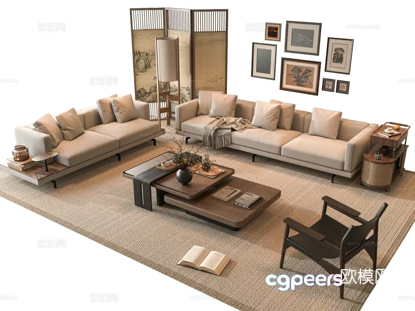Middle-aged sofa combination 3D model