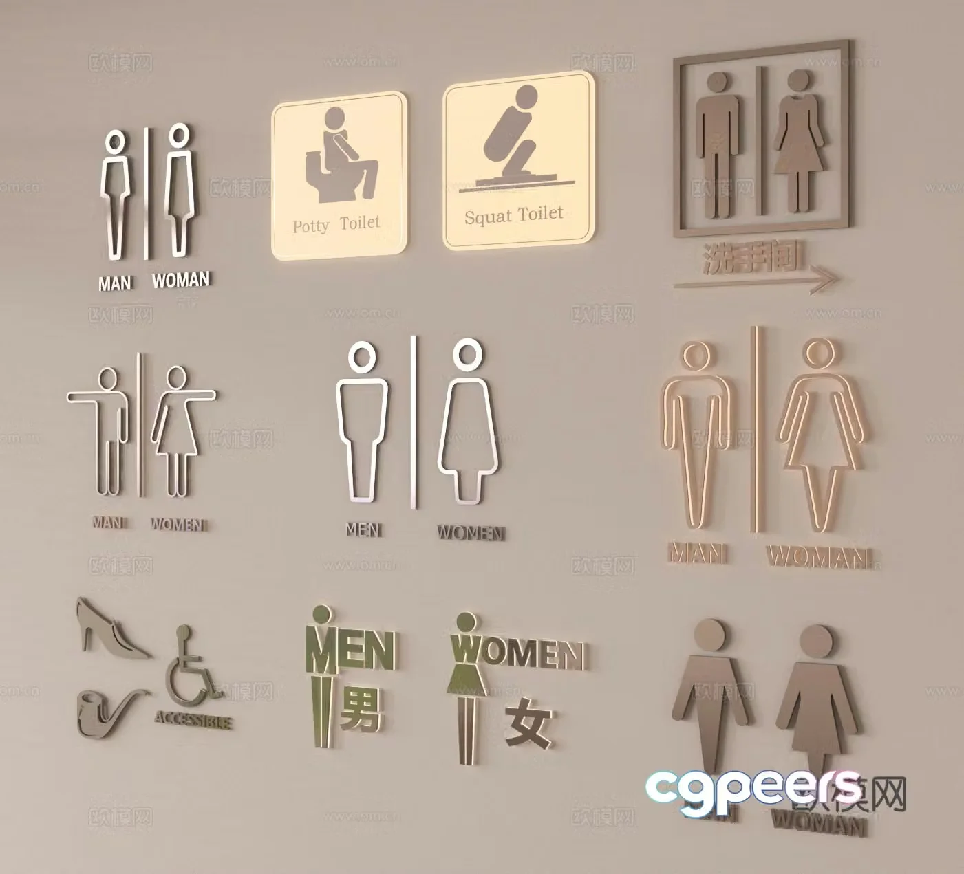 Toilet sign Bathroom sign Signage Toilet sign 3d model