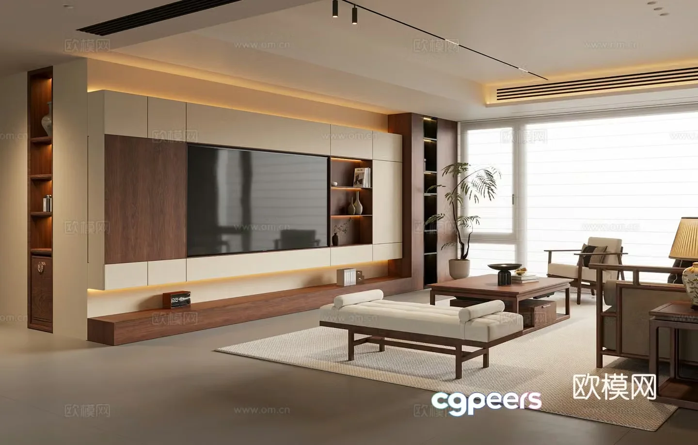 New Chinese style Chinese living room Song style living room Sofa coffee table combination TV cabinet Leisure chair 3D model