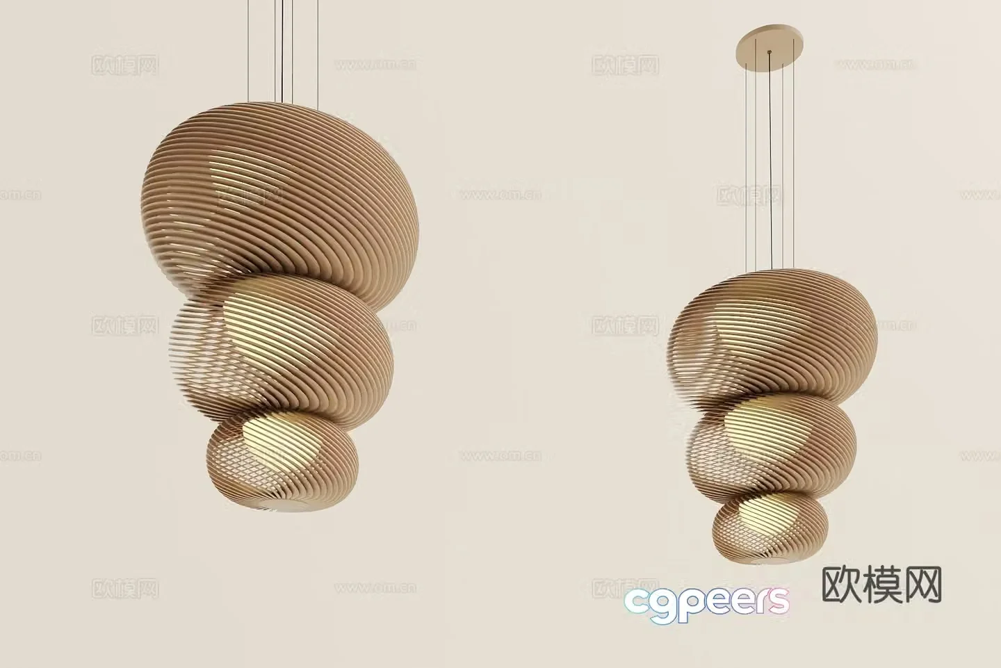 New Chinese style chandelier wooden grille chandelier 3d model