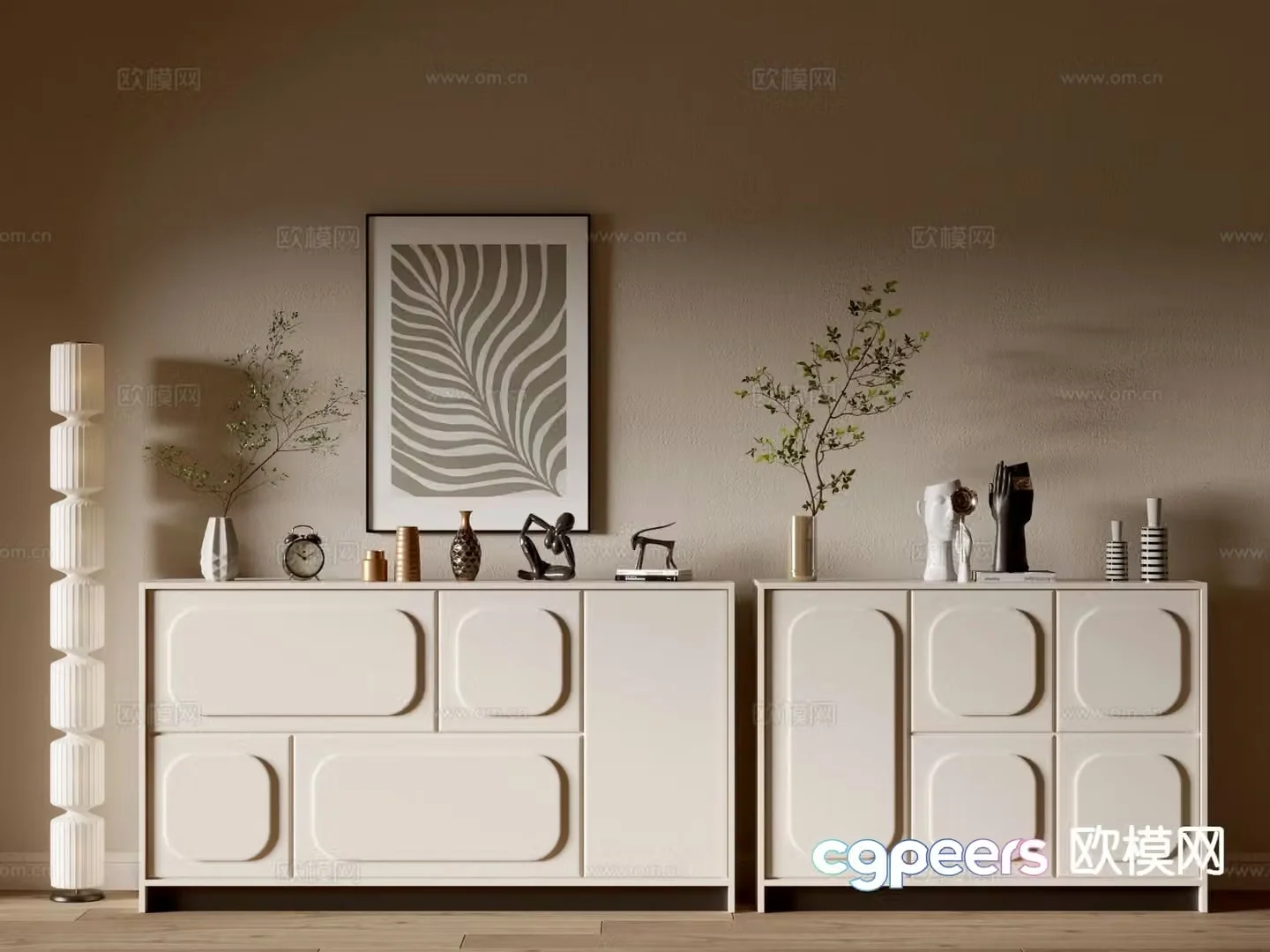 Cream style entrance cabinet side cabinet 3D model