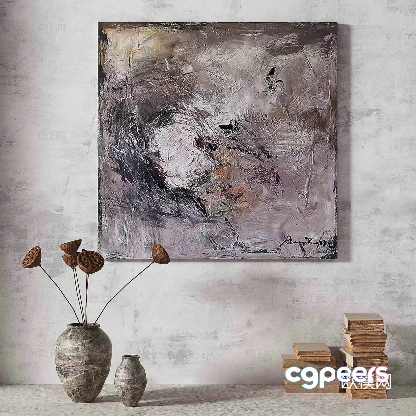 Wasabi light luxury abstract decorative painting 3d model
