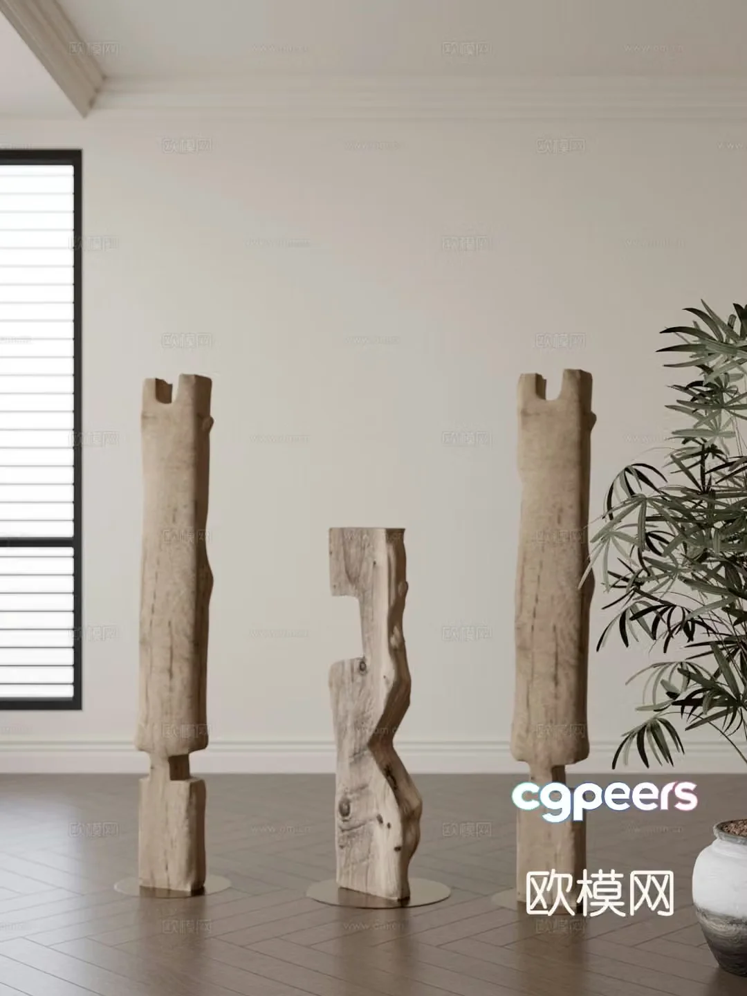 New Chinese ornament combination Wooden pile ornament 3D model