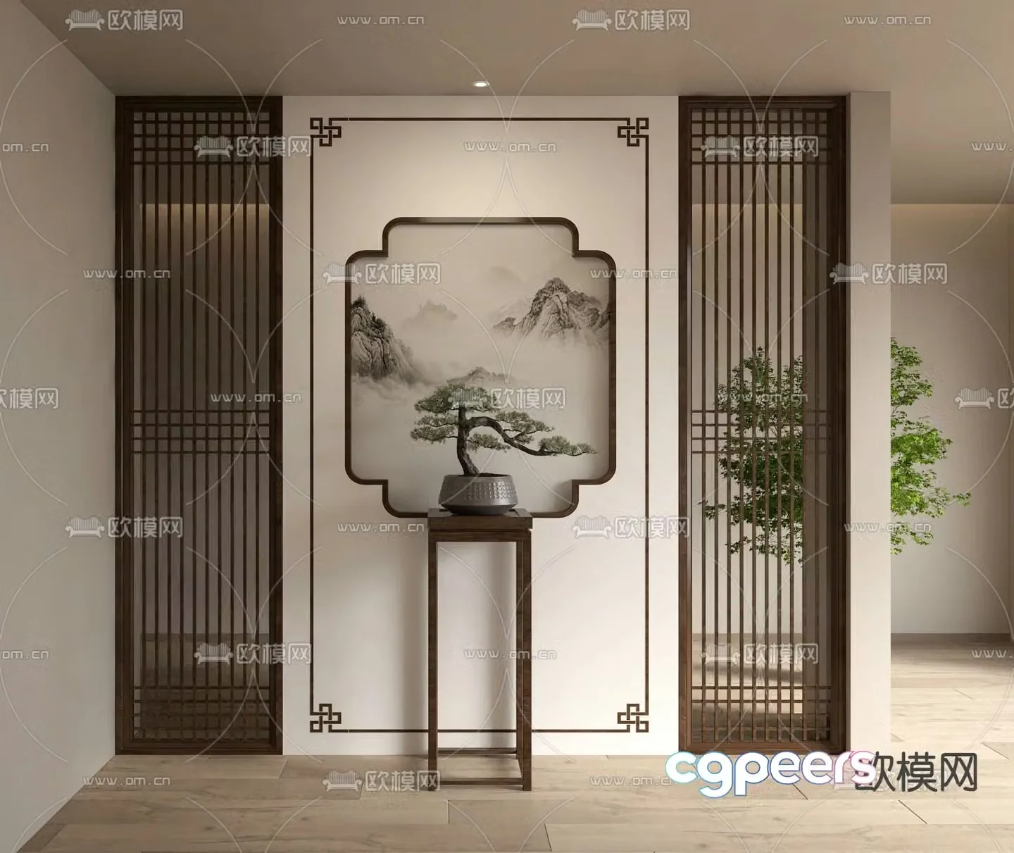 New Chinese style entrance partition Grid 3D model