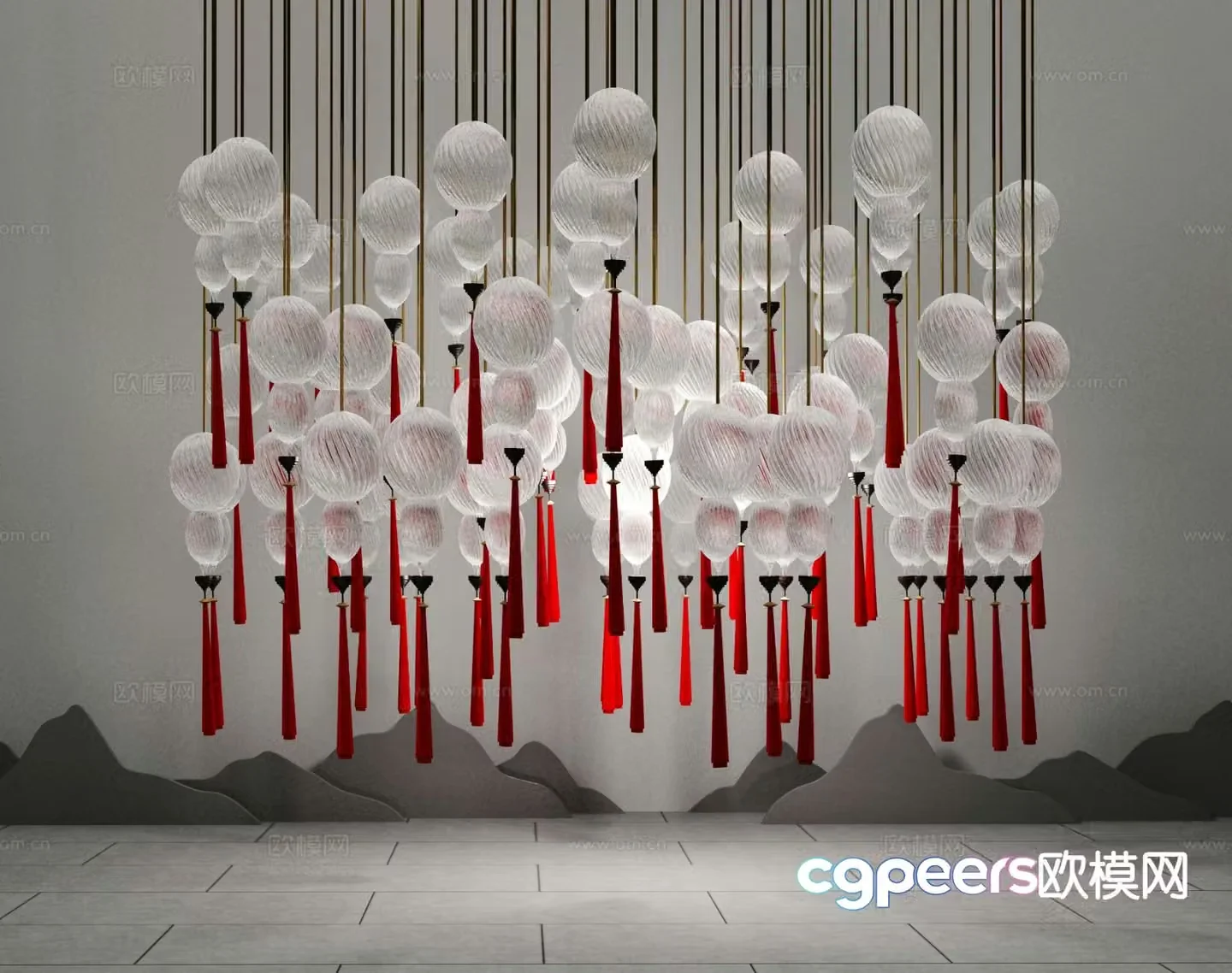 New Chinese style chandelier glass decorative lamp 3d model