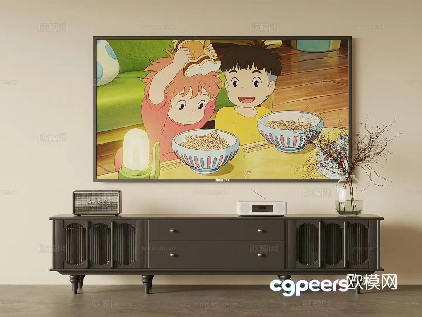 Retro style TV cabinet TV accessories ornaments 3d model