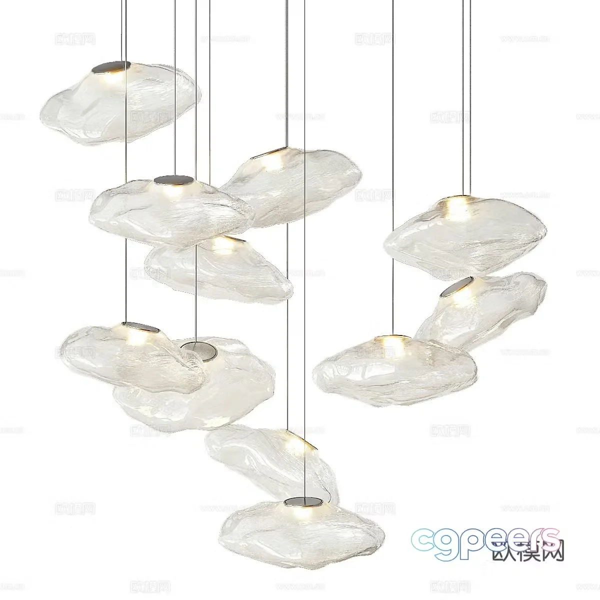 Modern light luxury glass craft chandelier 3d model