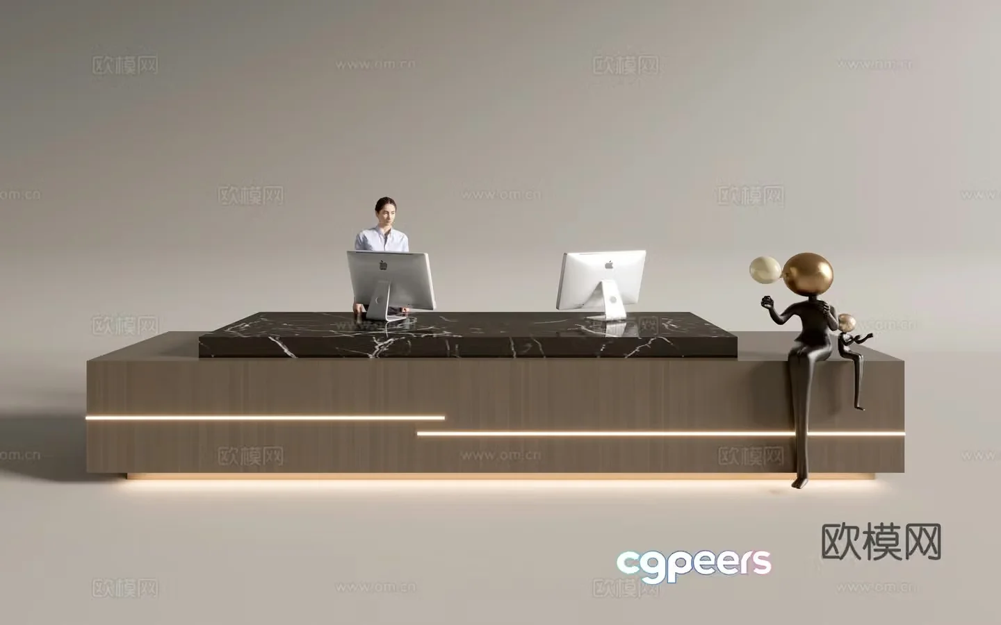 Modern company front desk reception desk service desk 3d model