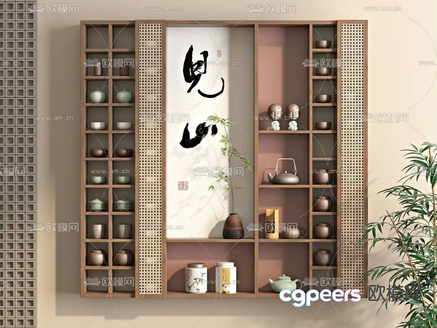 New Chinese style storage rack decorative rack 3D model