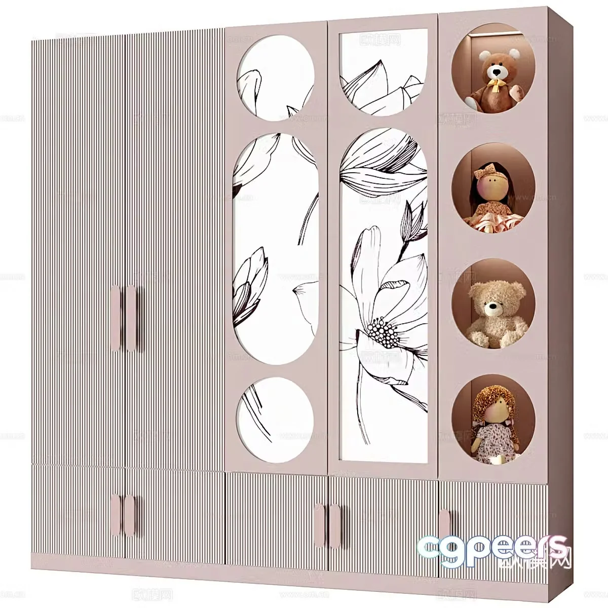 Modern creamy style children’s wardrobe 3d model