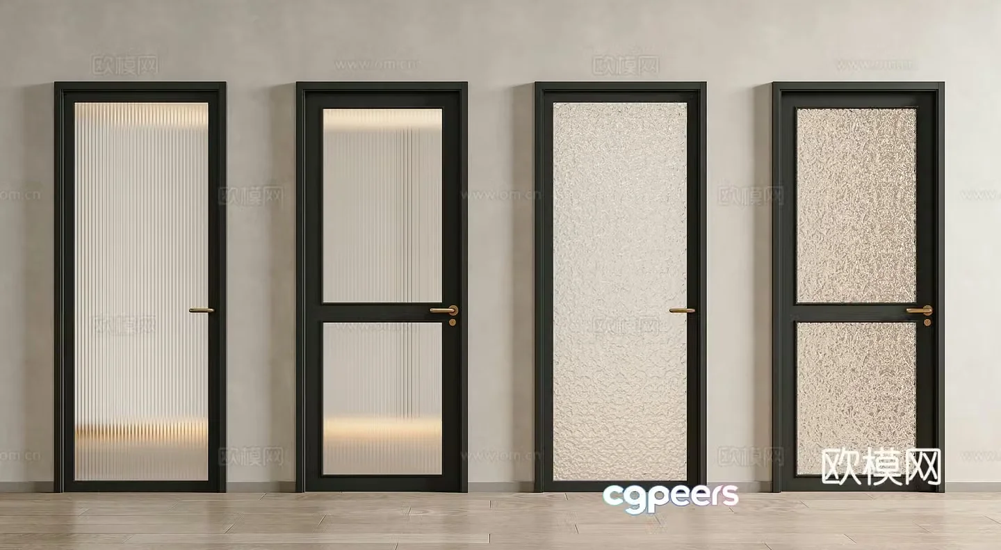 French medieval glass single-open door glass door glass single-open door Changhong glass door frosted glass 3d model