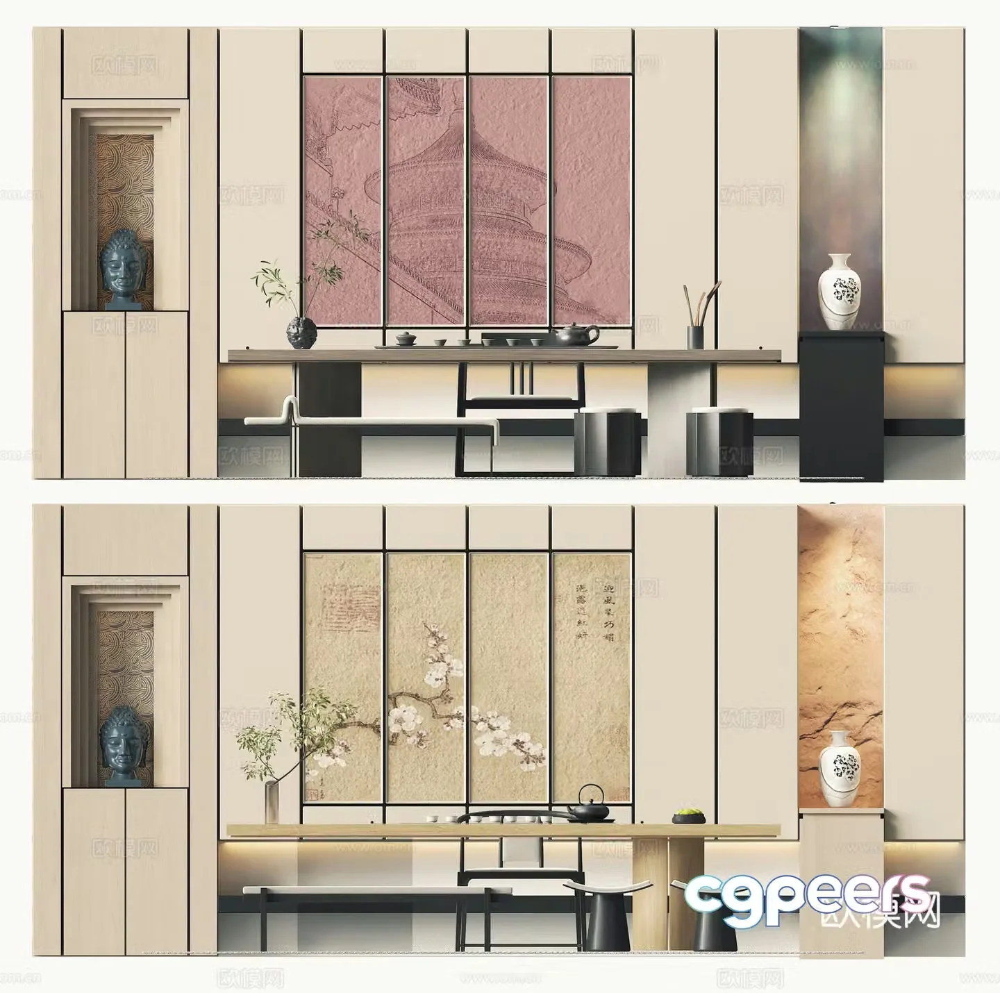 New Chinese-style tea room decorative paintings ornaments 3D model