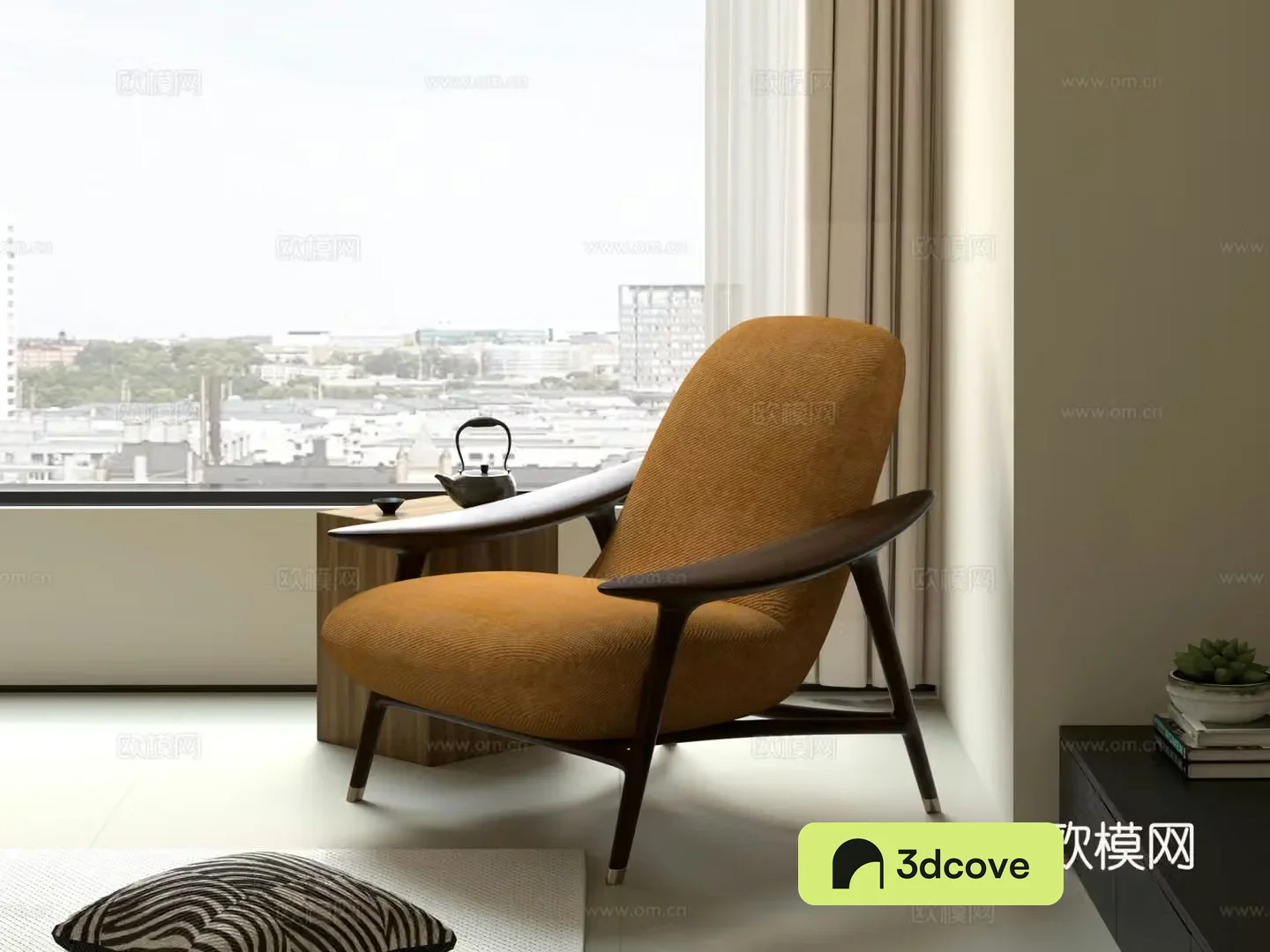 New Chinese style living room balcony single sofa fabric sofa casual sofa chair solid wood chair