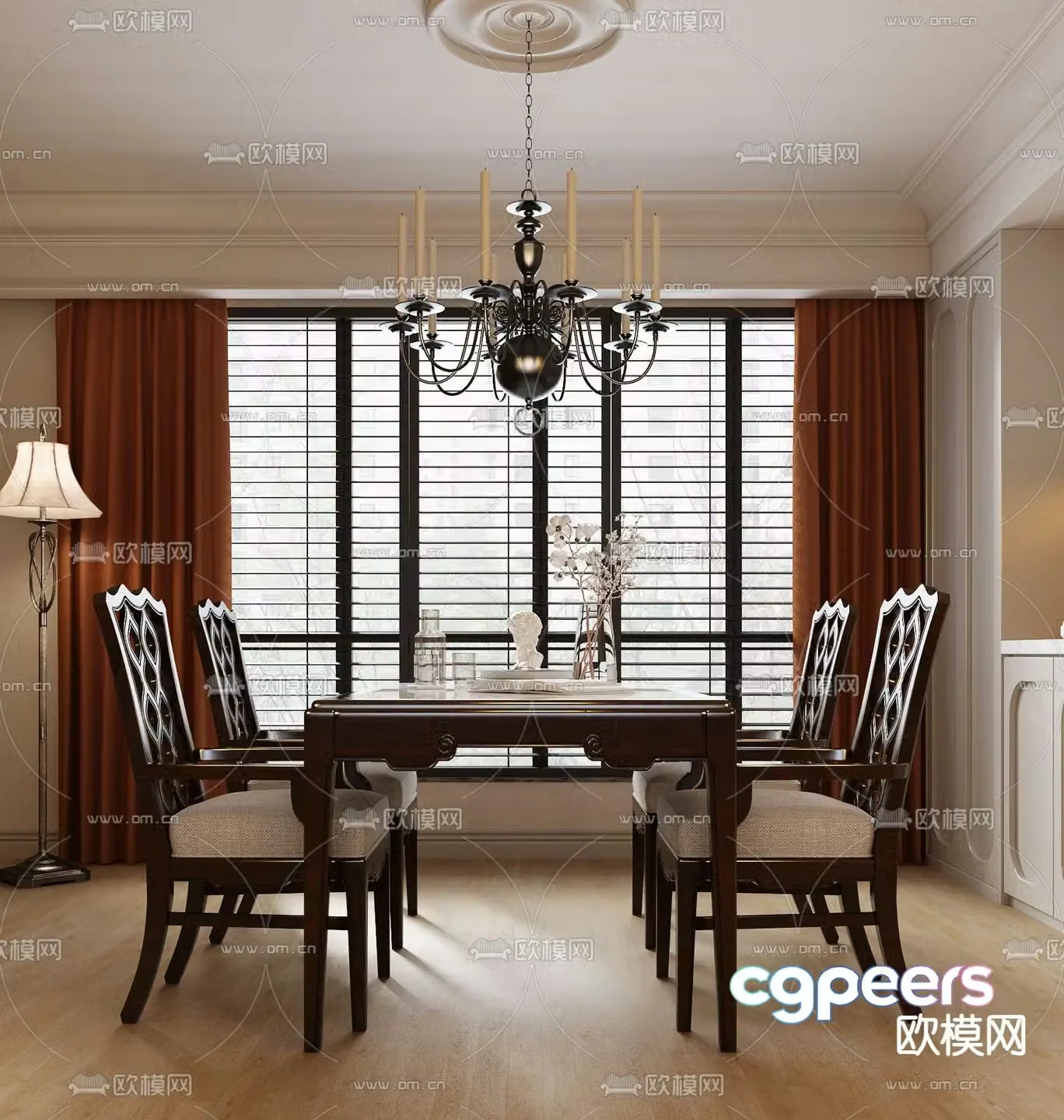 American dining table and chairs 3d model