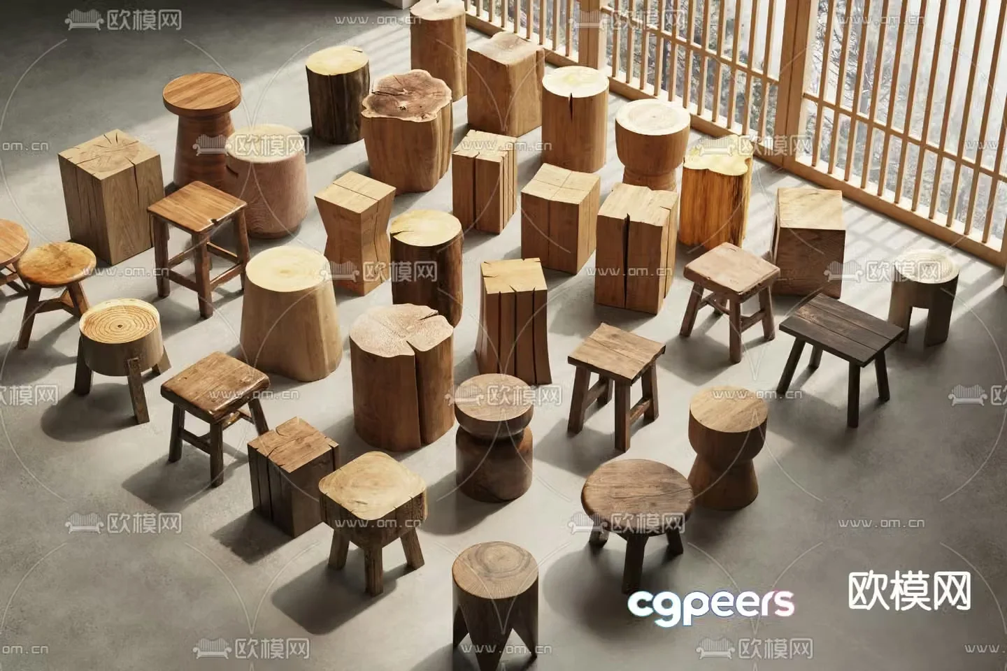 stool wooden stool round stool 3d model