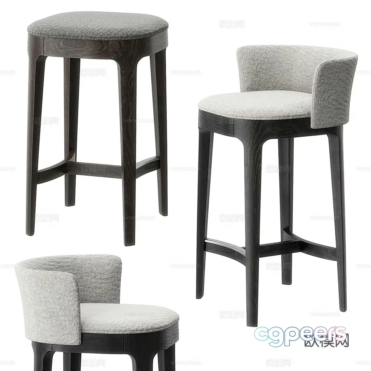 New Chinese wooden bar stool 3D model