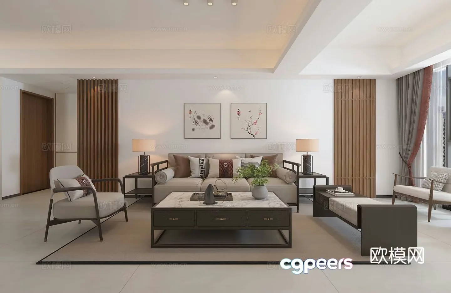 New Chinese style living and dining room 3D model