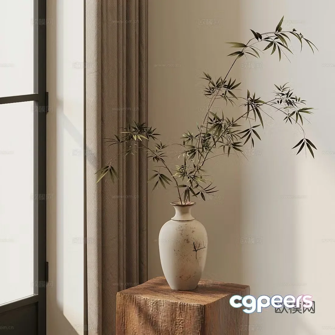 New Chinese flower potted plant Green plant potted plant 3D model