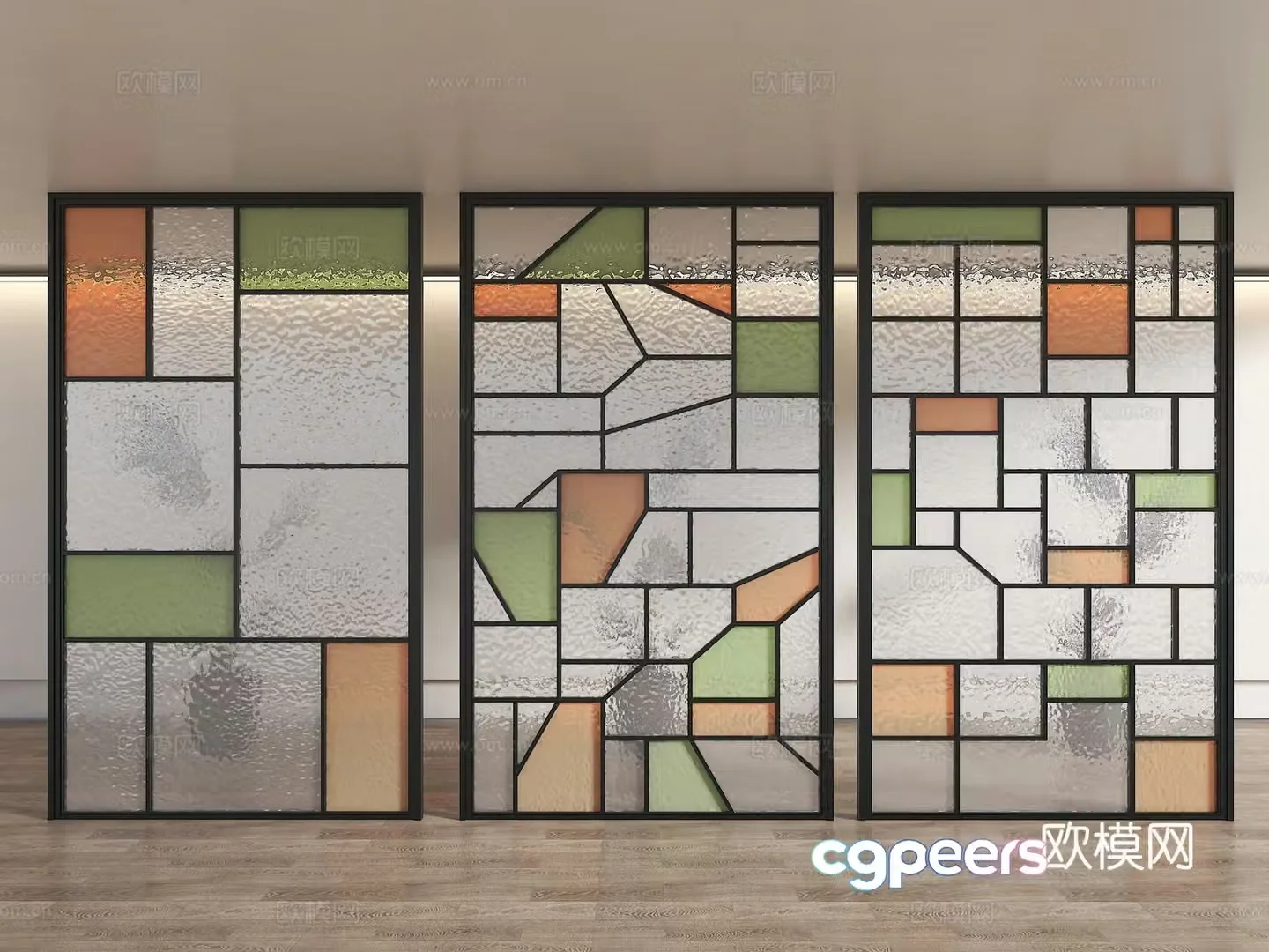 Modern art glass partition Art glass partition Frosted glass Grating glass 3d model