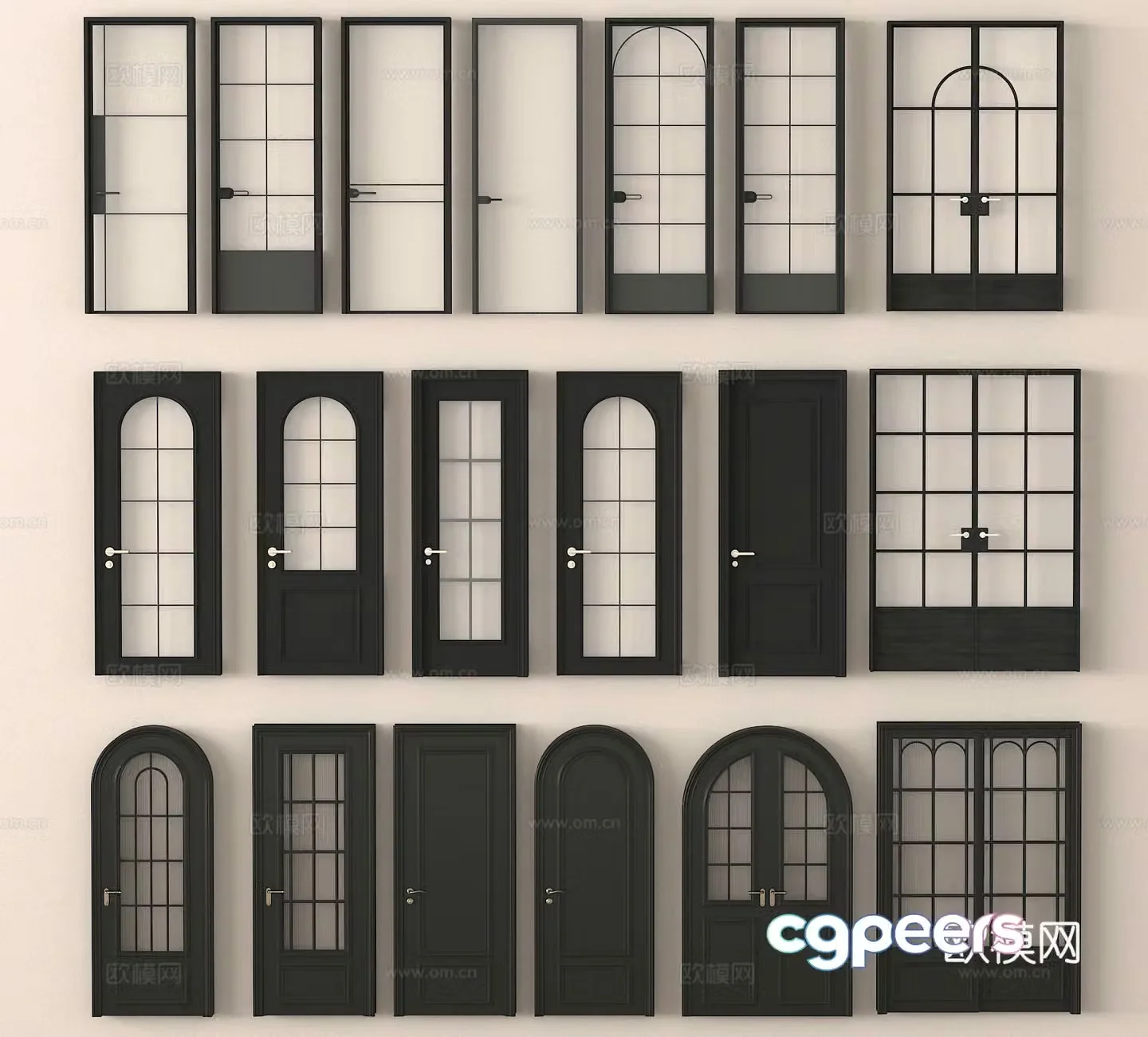 Single-open door Double-open door Arched door Glass door 3D model