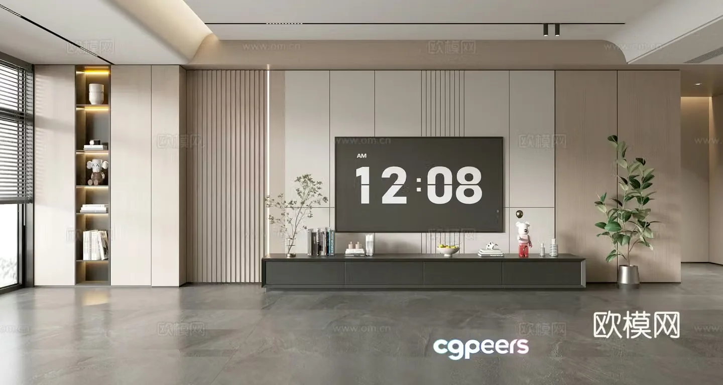 Modern simple living room light luxury TV background wall TV set full wall TV cabinet TV cabinet combination 3D model