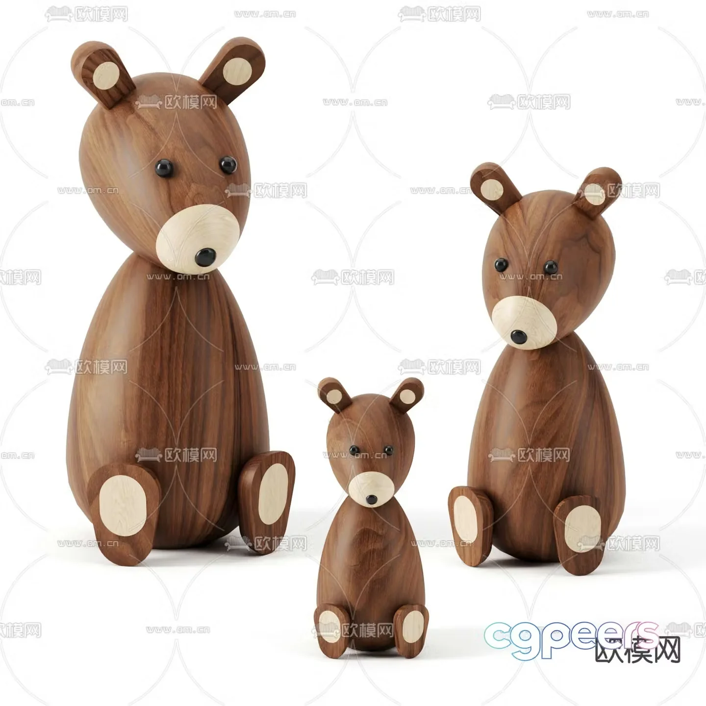 Modern wooden bear toy ornament 3d model