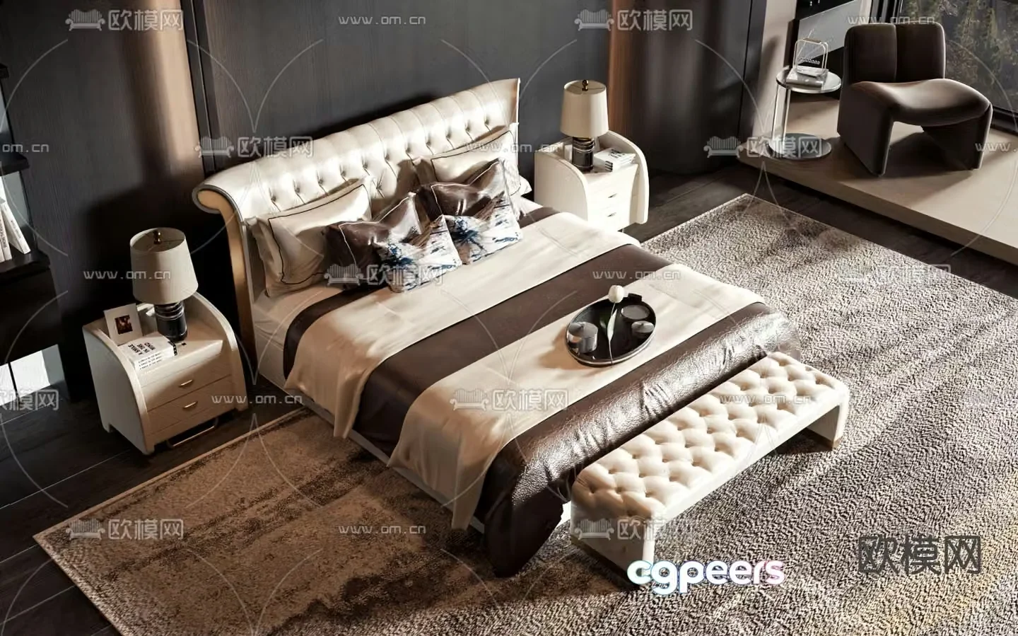 European double bed 3d model