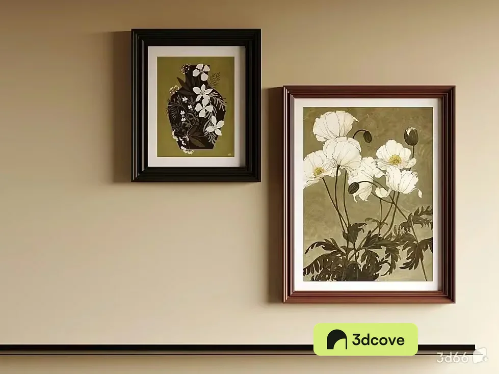Two Framed Floral Prints On A Wall