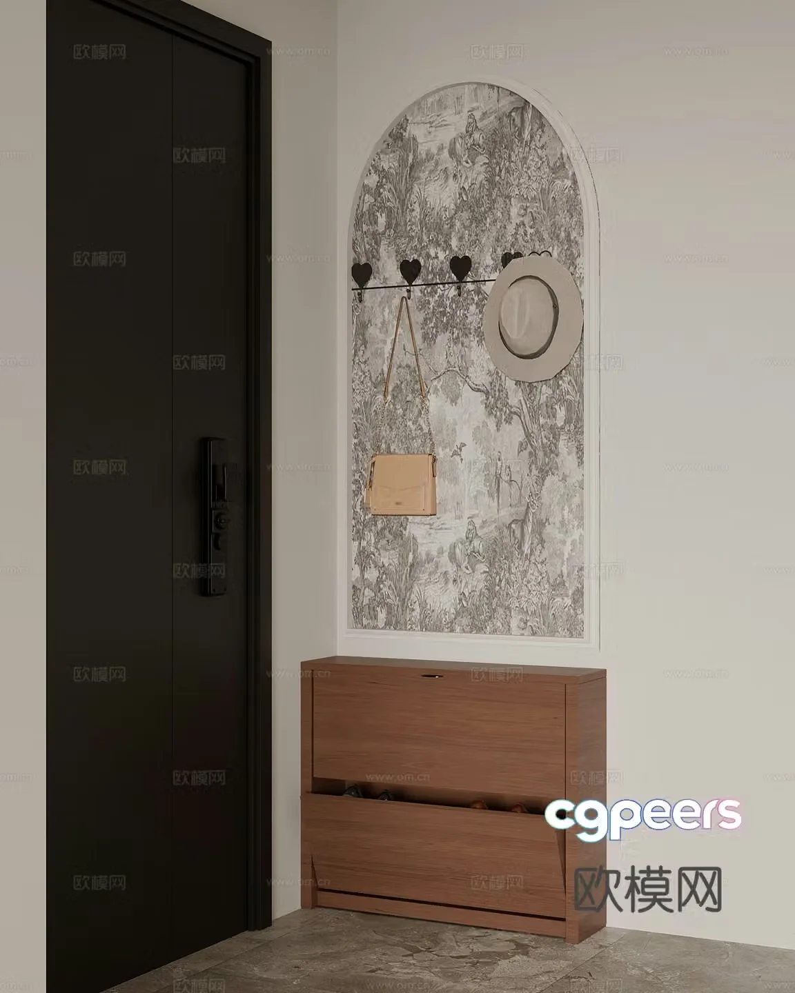 Modern home entrance shoe cabinet low cabinet floor cabinet clothes hanger 3D model
