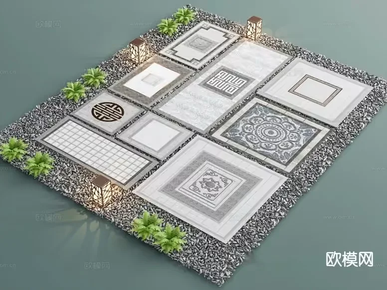Decorative Outdoor Tile 3D Model – 16538 – VRAY Render